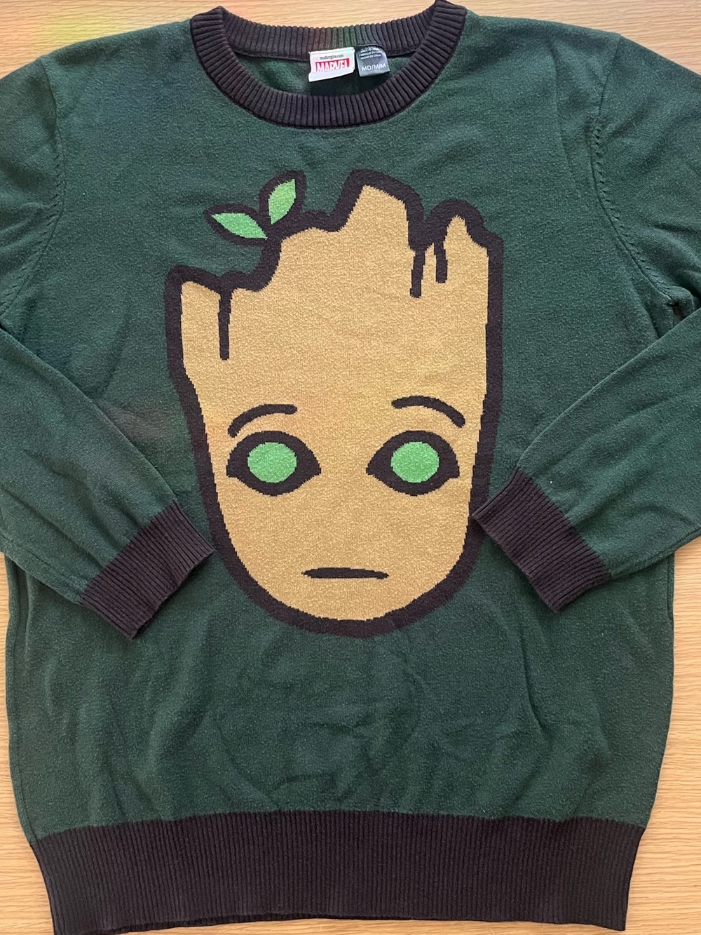 Marvel Women’s Groot Knit Crew Neck Pullover Sweater Green Sz M